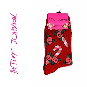 🎅 Betsey Johnson Candy Cane & Floral Crew Socks